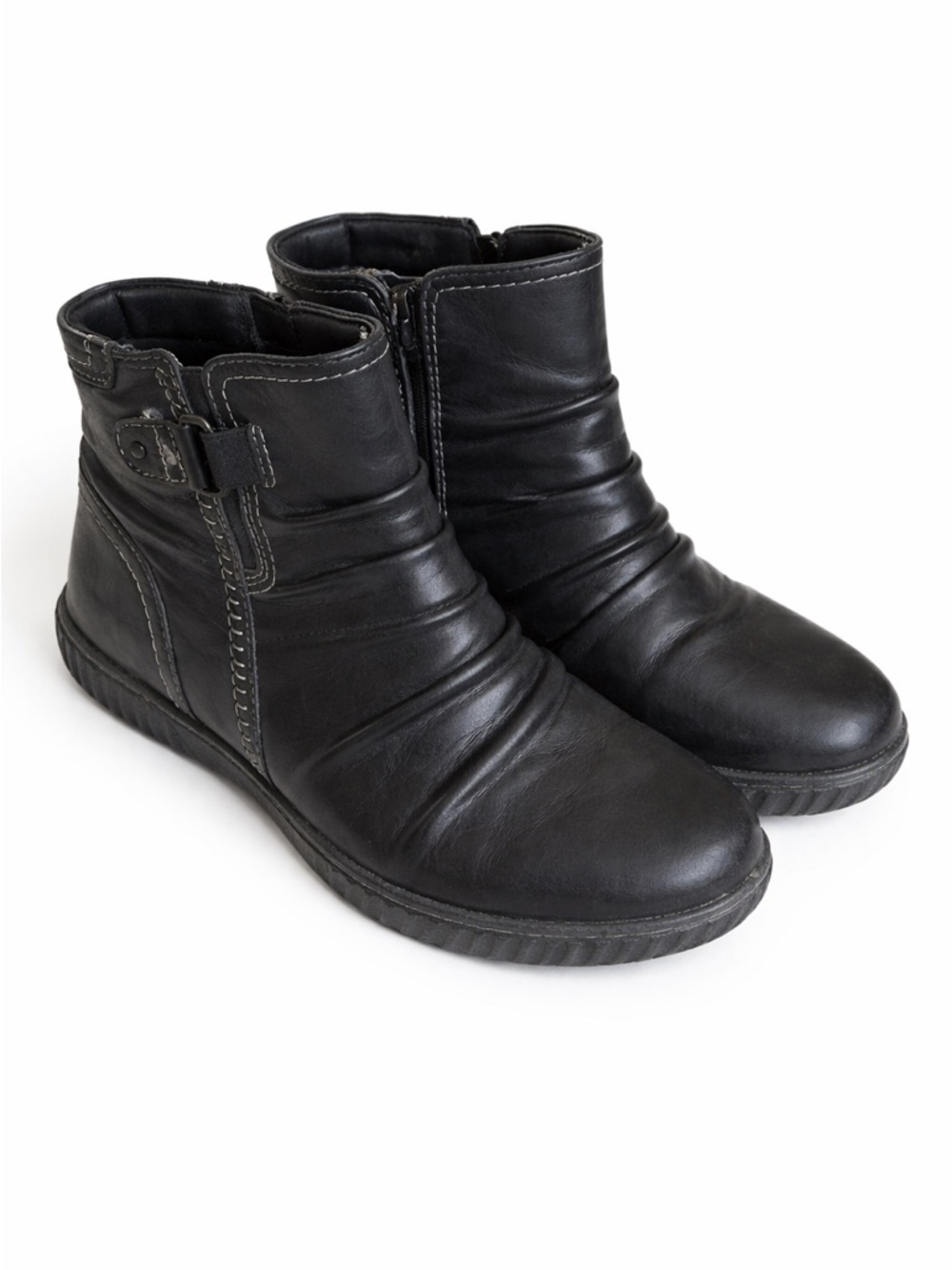 Clarks Collection Leather Slouch Ankle Boots Side Zip Comfort Casual Black 8.5